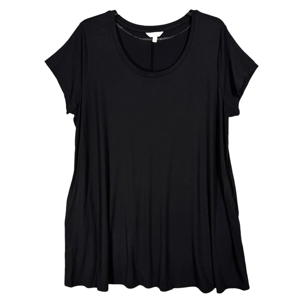 NWT Terra & Sky Black Knit Swing Dress Size 1X Stretchy Relaxed‎ Casual Pockets